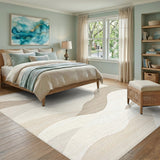Layered Beige Wave Abstract Area Rug