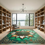 Emerald Teal Cracked Medallion Floral Rug