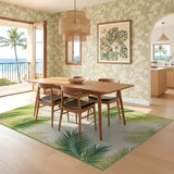 ODIKA Tropical Palm Leaf Washable Area Rug - Low Pile Non-Slip Botanical Carpet