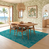 ODIKA Washable Tropical Leaf Teal Area Rug - Non-Slip Low Pile Botanical Carpet