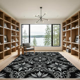 Monochromatic Gray Floral Medallion Tile Rug