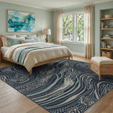 Blue Teal Abstract Swirl Area Rug