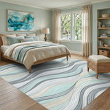 Teal Abstract Wave Abstract Area Rug
