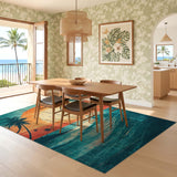 ODIKA Retro Sunset Surf Washable Area Rug - Vintage Low Pile Coastal Decor