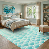Blue and Teal Geometric Wave Area Rug