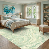 Green Marble Swirl Washable Area Rug