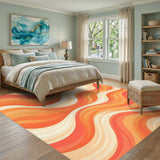 Orange Wave Swirl Washable Area Rug