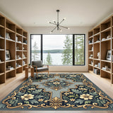 Ornate Golden Floral Medallion Rug