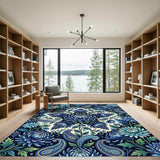 Deep Blue Floral Paisley Garden Rug