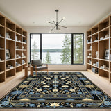 Black Golden Blue Floral Arch Rug