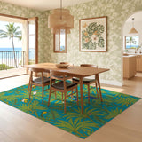 ODIKA Tropical Bird Botanical Washable Rug - Teal & Green Low Pile Area Rug