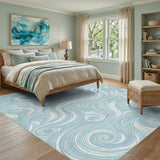 Blue and Teal Blue Teal Wave Swirl Area Rug