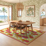 ODIKA Washable Tropical Pineapple Red & Yellow Geometric Low Pile Area Rug