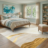 Abstract Gold Wave Area Rug
