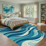 Blue Teal Wave Washable Area Rug