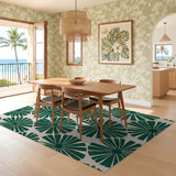 ODIKA Modern Emerald Green Floral Washable Area Rug, Low Pile & Non-Slip