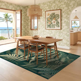 ODIKA Washable Forest Green Fern Botanical Low Pile Area Rug