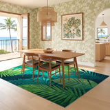 ODIKA Tropical Palm Leaf Washable Area Rug - Green Low Pile Non-Slip Botanical Rug