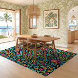 ODIKA Washable Vibrant Floral Area Rug - Low Pile Non-Slip Colorful Botanical Carpet