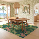ODIKA Sage Green Botanical Floral Washable Area Rug - Low Pile Non-Slip & Robot Vacuum Friendly Floor Decor