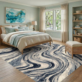 Navy Marble Swirl Area Rug