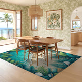 ODIKA Tropical Beach Washable Area Rug, Low Pile Non-Slip Coastal Rug for Living Room