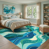 Coastal Beach Blue Teal Wave Area Rug