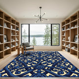 Deep Blue Ornate Scroll Filigree Rug