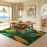 ODIKA Tropical Leaf Washable Area Rug - Modern Botanical Low Pile Non-Slip Carpet