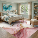 Rose Pink Gold Fluid Abstract Area Rug