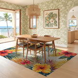 ODIKA Tropical Hibiscus Washable Rug - Low Pile Non-Slip Botanical Floral Area Rug