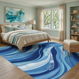 Coastal Blue Ocean Waves Washable Area Rug