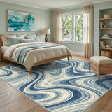 Blue Swirl Distressed Abstract Area Rug