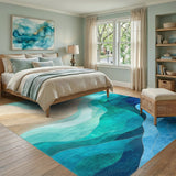 Blue and Teal Blue Teal Wave Coastal Area Rug