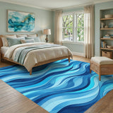 Blue and Teal Blue Ocean Wave Area Rug