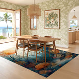 ODIKA Washable Watercolor Underwater Coral Reef Low Pile Area Rug