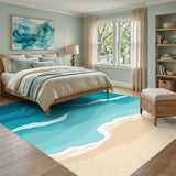 Blue Teal Coastal Wave Beach Area Rug