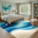 Blue and Teal Blue Teal Ocean Wave Area Rug