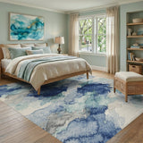 Blue Teal Abstract Watercolor Area Rug