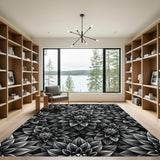 Dark Gray Dahlia Floral Arrangement Rug