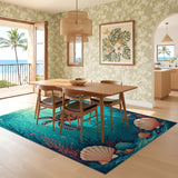 ODIKA Sea Turtle Underwater Washable Area Rug - Teal & Coral Low Pile Non-Slip Kids Play Mat, OEKO-TEX Certified