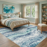 Coastal Beach Blue Teal Coastal Waves Area Rug