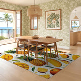 ODIKA Tropical Fruit Pineapple Mango Washable Area Rug, Low Pile Non-Slip Indoor Carpet