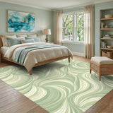 Green Sage Green Swirl Abstract Area Rug