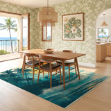ODIKA Tropical Retro Sunset Washable Rug - Teal & Orange Coastal Art Low Pile Non-Slip Area Rug