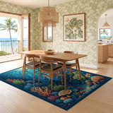 ODIKA Washable Sea Turtle & Coral Reef Kids Area Rug - Non-Slip Low Pile Ocean Decor
