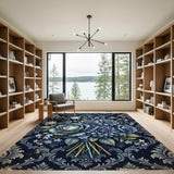 Deep Blue Floral Bouquet Vintage Arrangement Rug