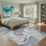 Abstract Area Blue Marble Swirl Area Rug