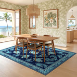 ODIKA Washable Coastal Sea Turtle Rug - Navy Blue Tropical Low Pile Non-Slip Area Rug