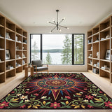 Crimson Gold Floral Sunburst Medallion Rug